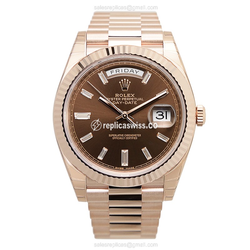 Rolex DAY-DATE Replica - Automatic, 18kt Gold Case - Brown Dial - View 2
