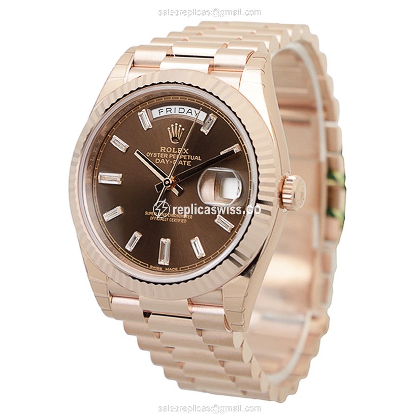 Rolex DAY-DATE Replica - Automatic, 18kt Gold Case - Brown Dial - View 3