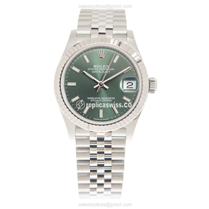 Rolex Datejust Replica - Automatic - 18kt White Gold & Steel - Green Dial - Silver Steel Strap - View 2