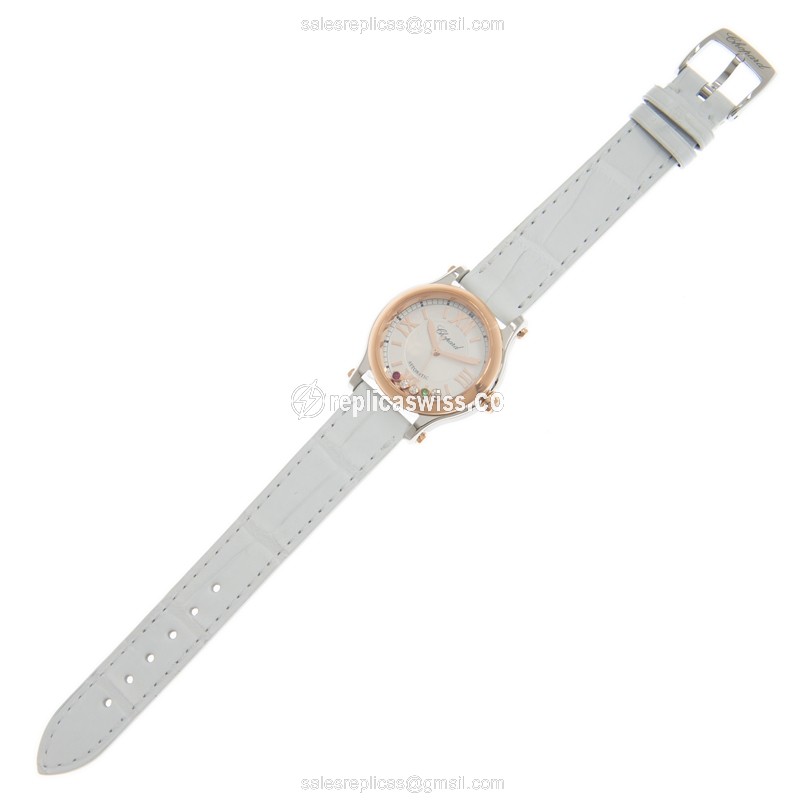 Chopard Happy Sport Replica - Automatic - 18kt Rose Gold & Steel - Silver Dial - White Alligator Strap - View 2