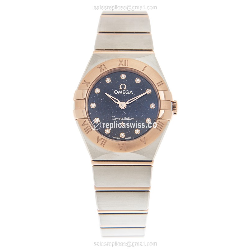 Omega Constellation Replica - Quartz - 18kt Rose Gold Case - Blue Dial - Steel Clasp & Gold Strap - View 2