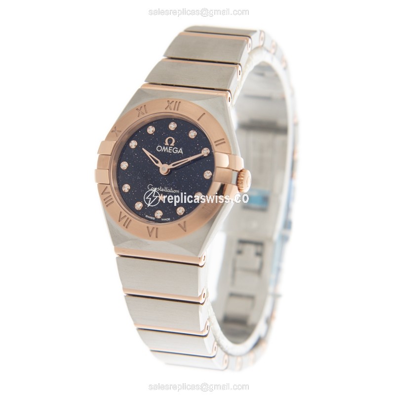 Omega Constellation Replica - Quartz - 18kt Rose Gold Case - Blue Dial - Steel Clasp & Gold Strap - View 3