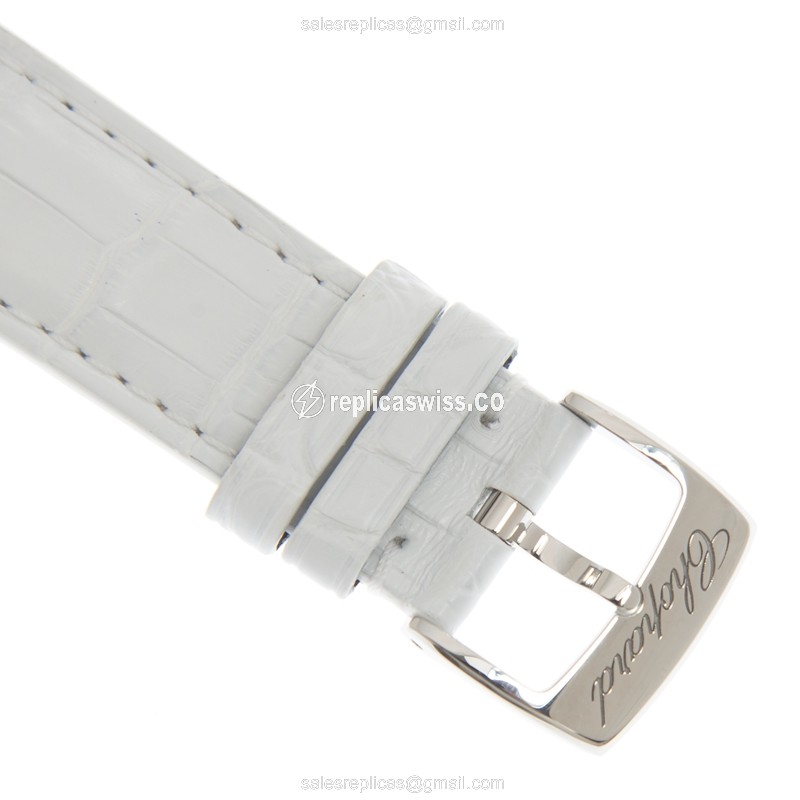 Chopard Happy Sport Replica - Automatic - 18kt Rose Gold & Steel - Silver Dial - White Leather Strap - View 4