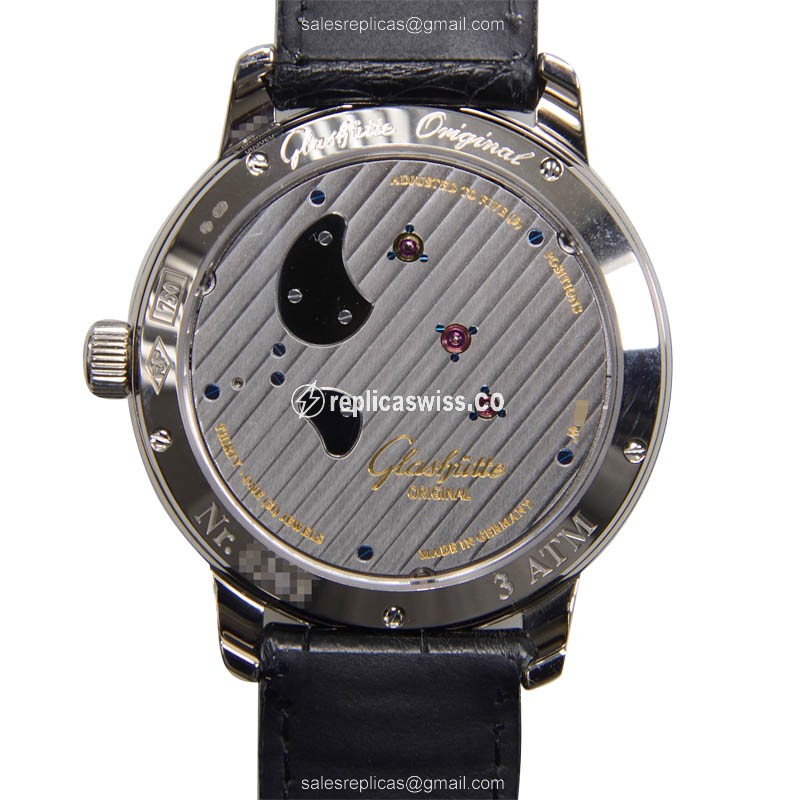 Glashutte PANO Manual Wind 18kt Gold - White Dial - Black Alligator Clasp - View 3