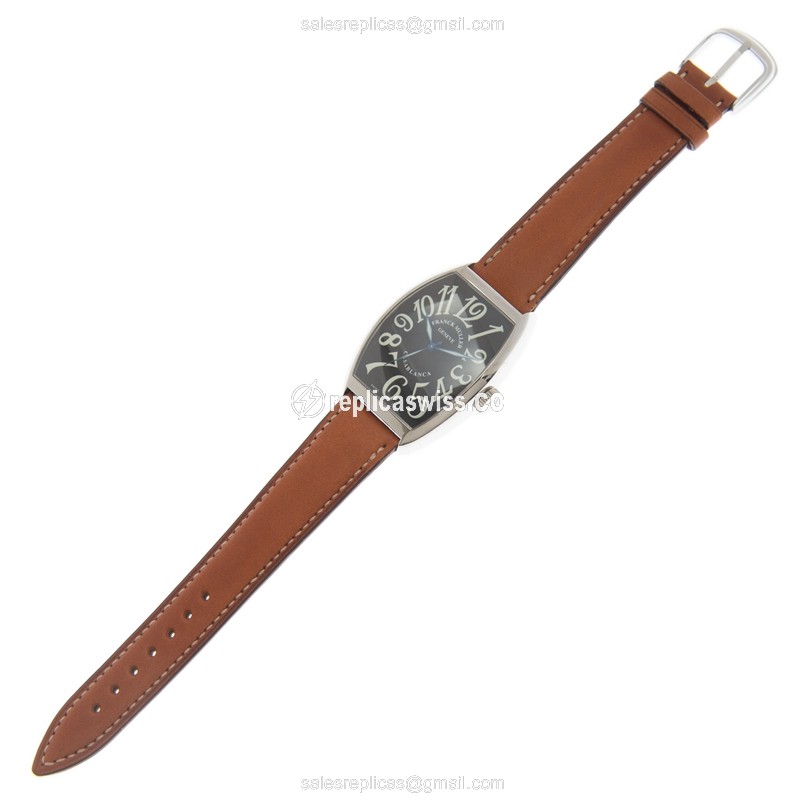 Franck Muller 6850 M C Replica - Automatic - Steel - Black - Brown Leather - Buckle - View 2