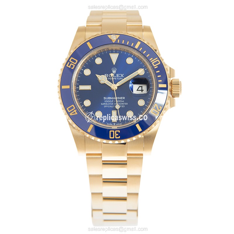 Rolex Submariner Replica - Automatic - Blue Dial on 18kt Gold Strap - View 2