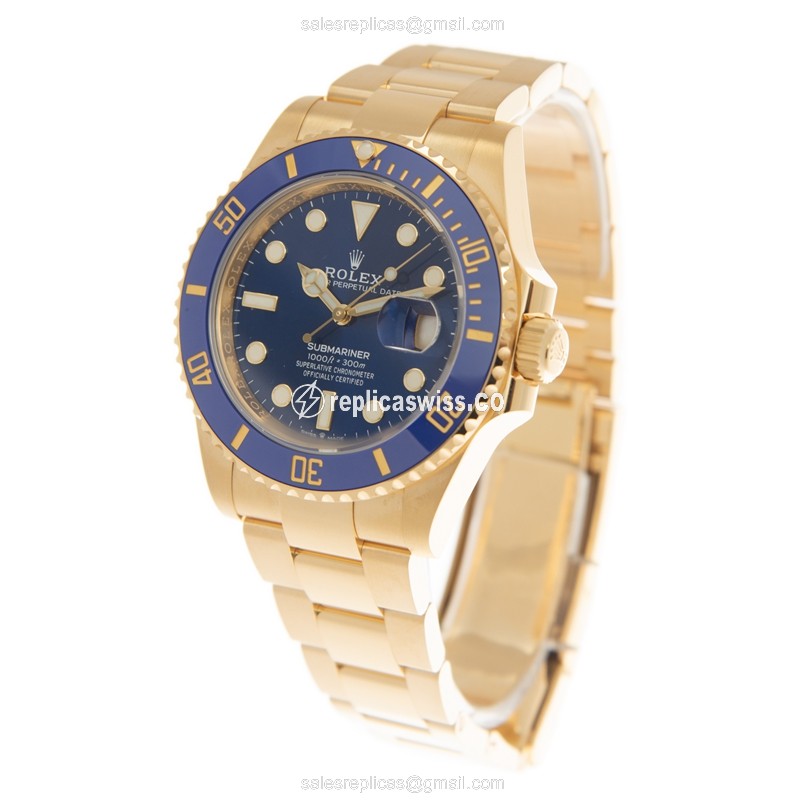 Rolex Submariner Replica - Automatic - Blue Dial on 18kt Gold Strap - View 3