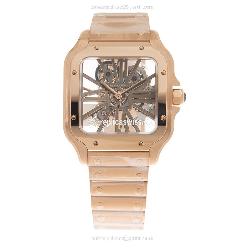 Cartier Santos Replica - Manual - 18kt Rose Gold - Transparent - Gold Clasp - View 2