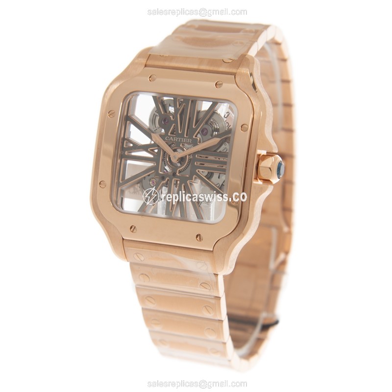 Cartier Santos Replica - Manual - 18kt Rose Gold - Transparent - Gold Clasp - View 3
