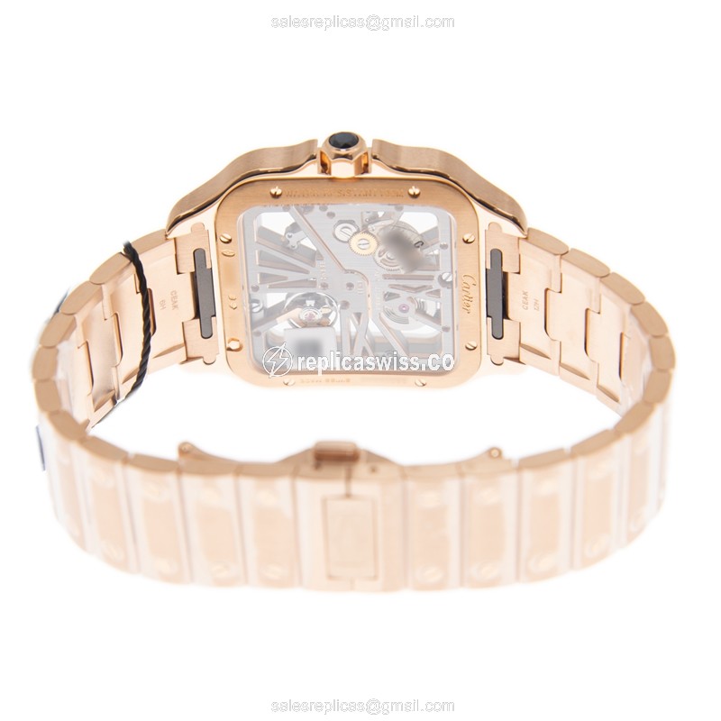 Cartier Santos Replica - Manual - 18kt Rose Gold - Transparent - Gold Clasp - View 4