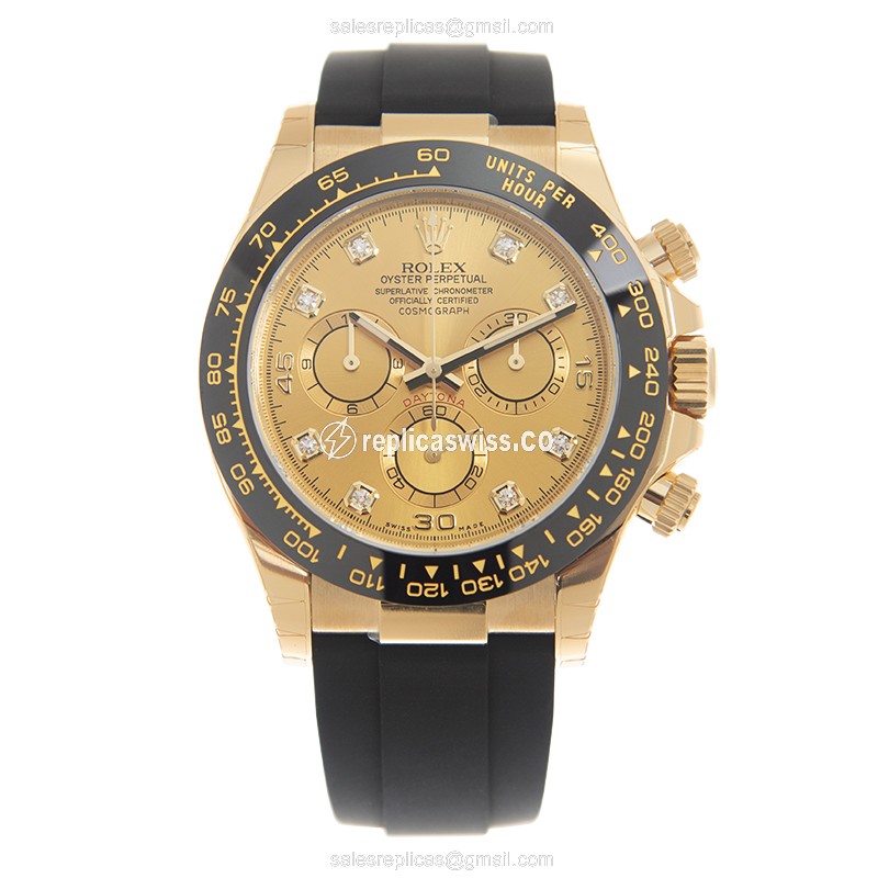 Rolex Daytona Replica | Automatic | 18kt Gold Case | Gold Dial | Black Rubber Strap - View 2
