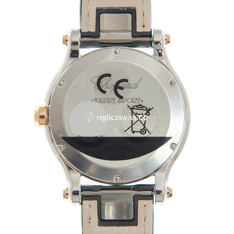 Chopard Happy Sport Quartz 18kt Rose Gold - Green Dial - Diamond Accents - Leather Strap - Buckle Clasp - View 3
