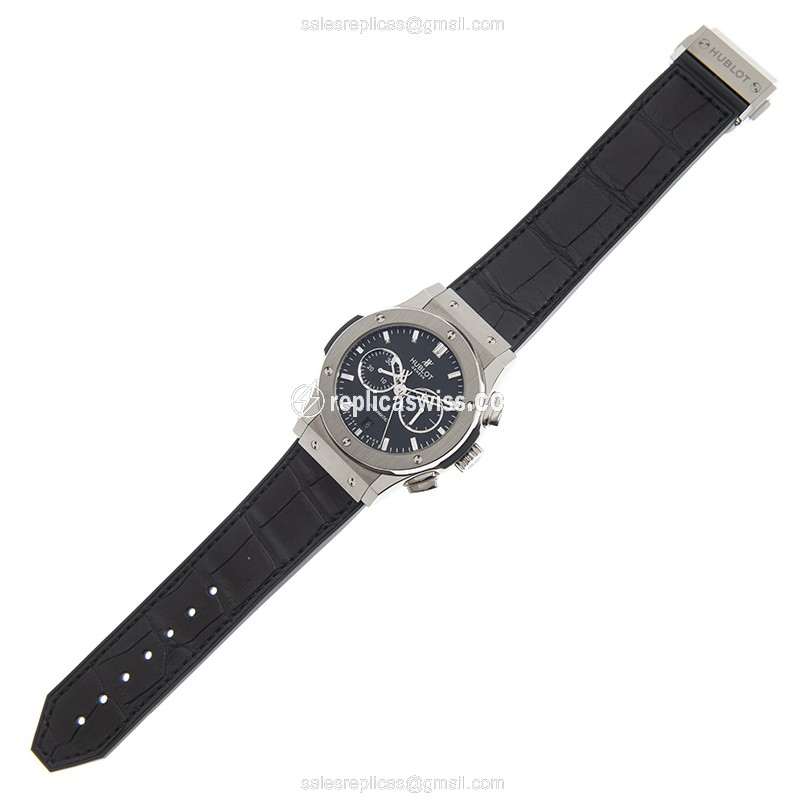 Hublot Classic Fusion Replica - Automatic - Titanium Case - Black Dial - Leather Strap - View 2