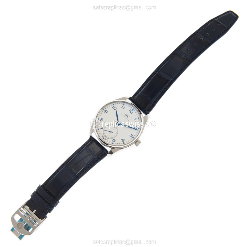 IWC Portuguese IW358304 Replica - Automatic - Steel Case - Silver Dial - Blue Alligator Strap - View 2