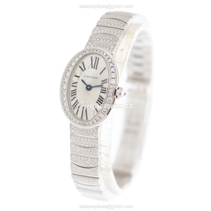 Cartier HPI00327 BAIGNOIRE - Quartz - 18kt White Gold - Diamond Dial - Silver Clasp - View 3