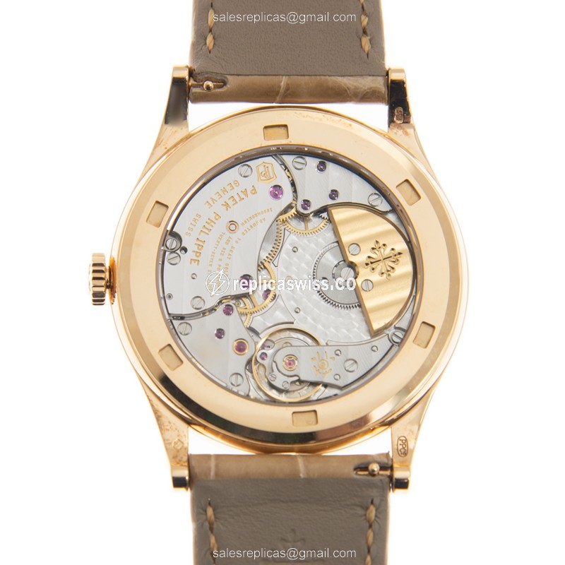 Patek Philippe 5077/100R-036 Replica - Automatic - 18kt Rose Gold - Diamond - Brown Dial - Alligator Strap - View 3