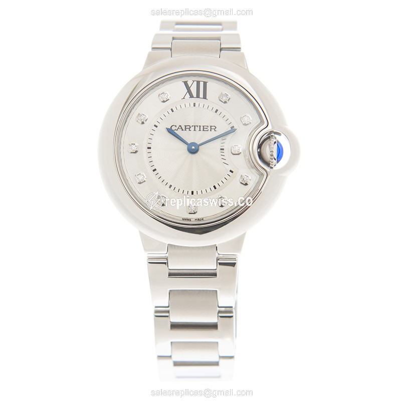 Cartier Ballon Bleu Replica - Quartz - Stainless Steel - Silver Dial - Steel Strap - View 2