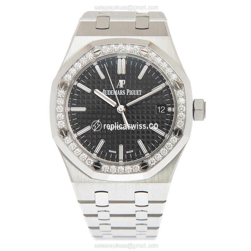 Royal Oak Replica - AP 15451ST.ZZ.1256ST.01 - Automatic - Diamond-Set - Black Dial - Silver Steel - View 2