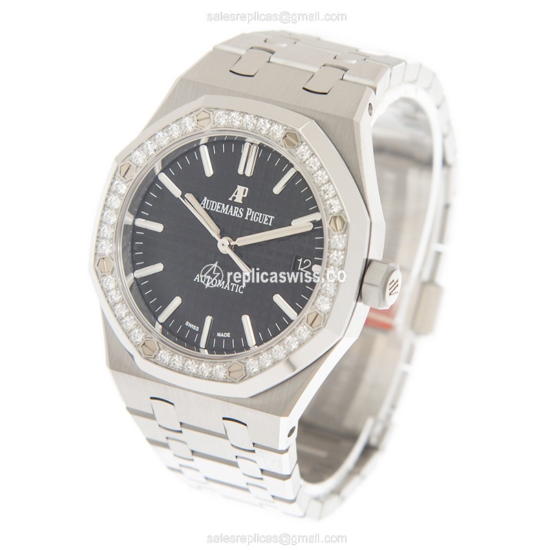 Royal Oak Replica - AP 15451ST.ZZ.1256ST.01 - Automatic - Diamond-Set - Black Dial - Silver Steel - View 3