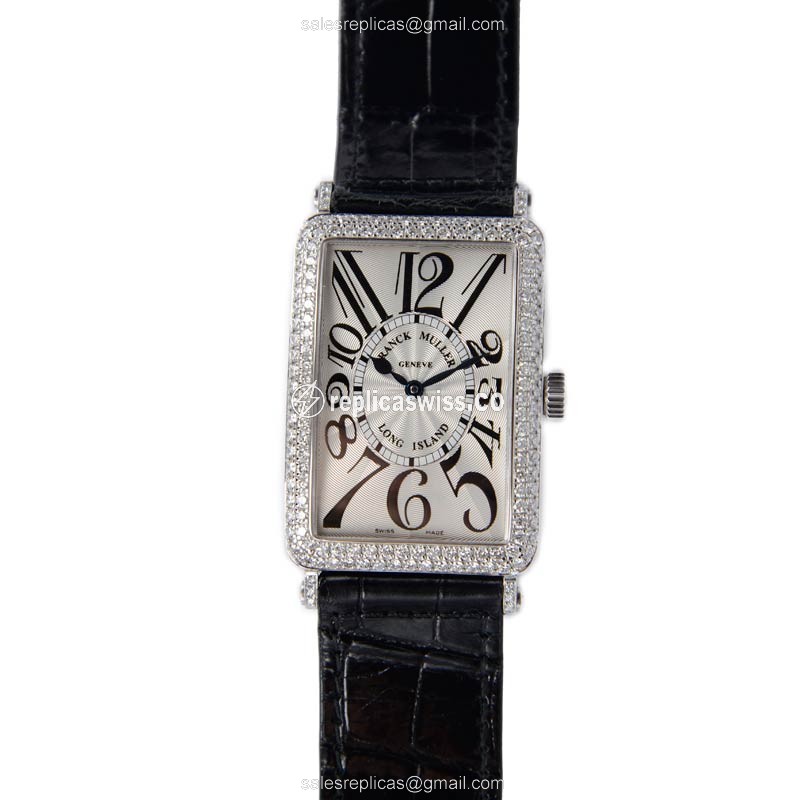Franck Muller 1000SCD LONG ISLAND - Auto 18kt White Gold - Diamond Dial - Silver - Alligator Black Buckle - View 2