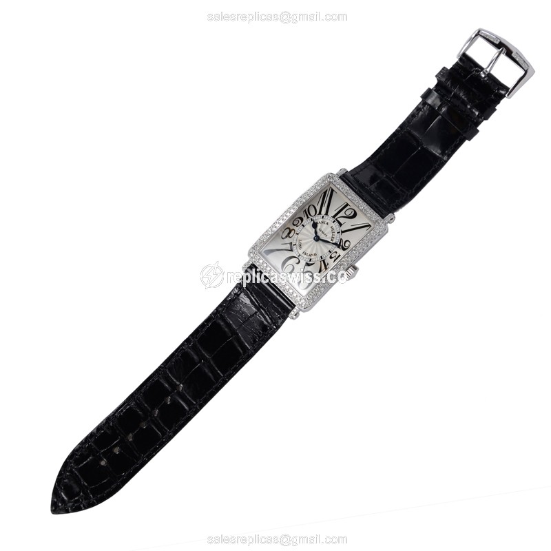 Franck Muller 1000SCD LONG ISLAND - Auto 18kt White Gold - Diamond Dial - Silver - Alligator Black Buckle - View 3