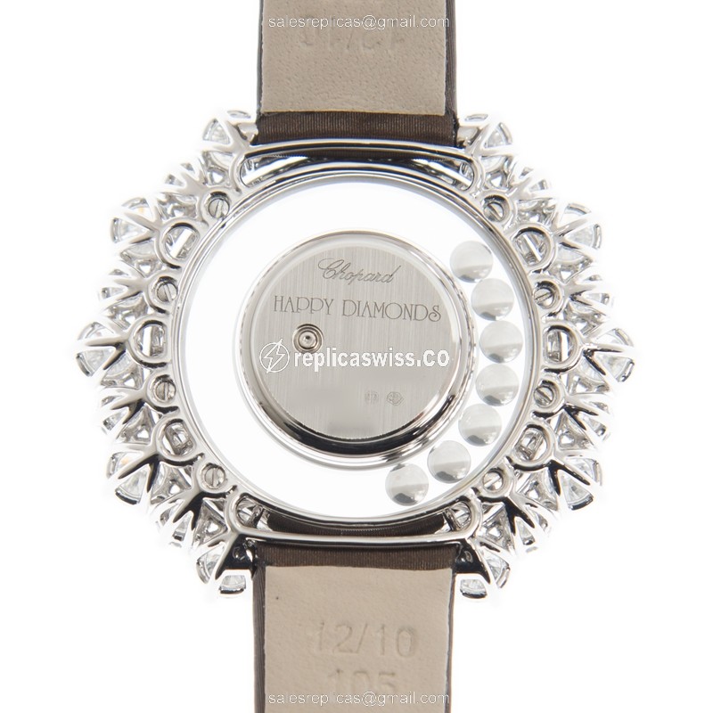 Chopard 209436-1002 Happy Diamond - Quartz - 18kt White Gold - Diamond Dial - Brown Silk Strap - View 3