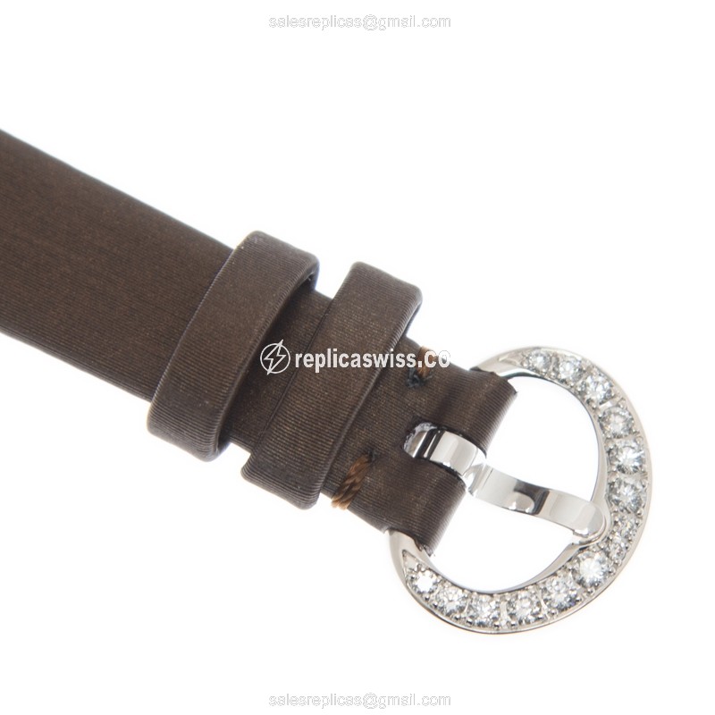 Chopard 209436-1002 Happy Diamond - Quartz - 18kt White Gold - Diamond Dial - Brown Silk Strap - View 4