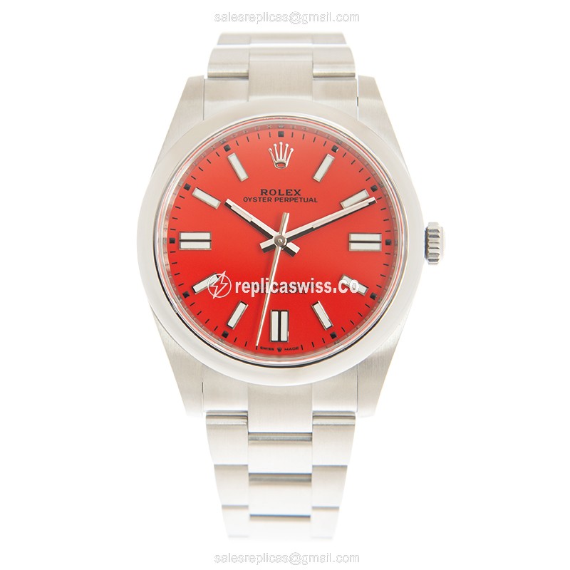 Rolex 124300-0007 Replica - Automatic - Steel Case - Red Dial - Silver Strap - View 2