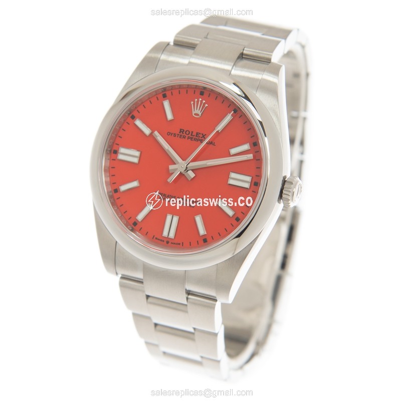 Rolex 124300-0007 Replica - Automatic - Steel Case - Red Dial - Silver Strap - View 3