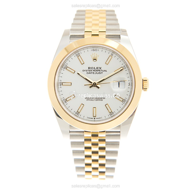 Rolex DATEJUST Replica - Automatic - 18kt Gold & Steel - White Dial - View 2