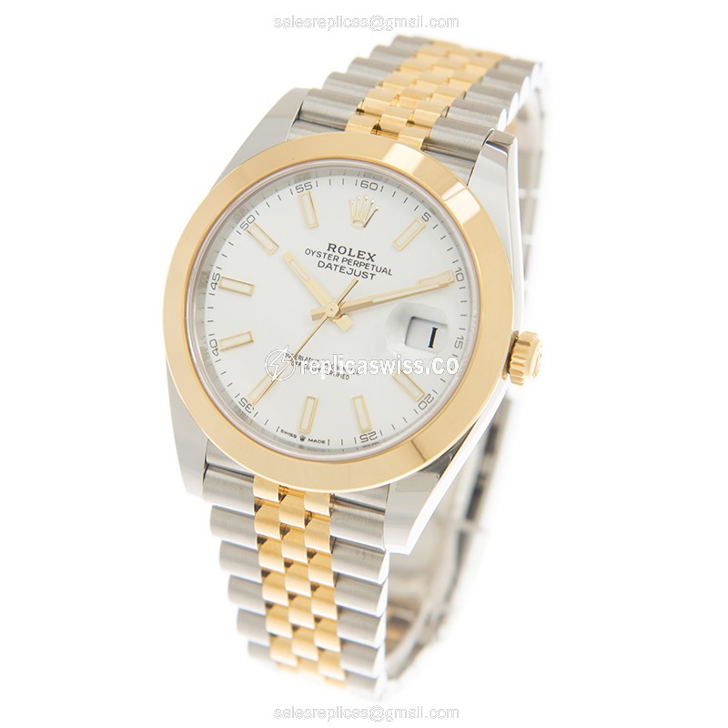 Rolex DATEJUST Replica - Automatic - 18kt Gold & Steel - White Dial - View 3