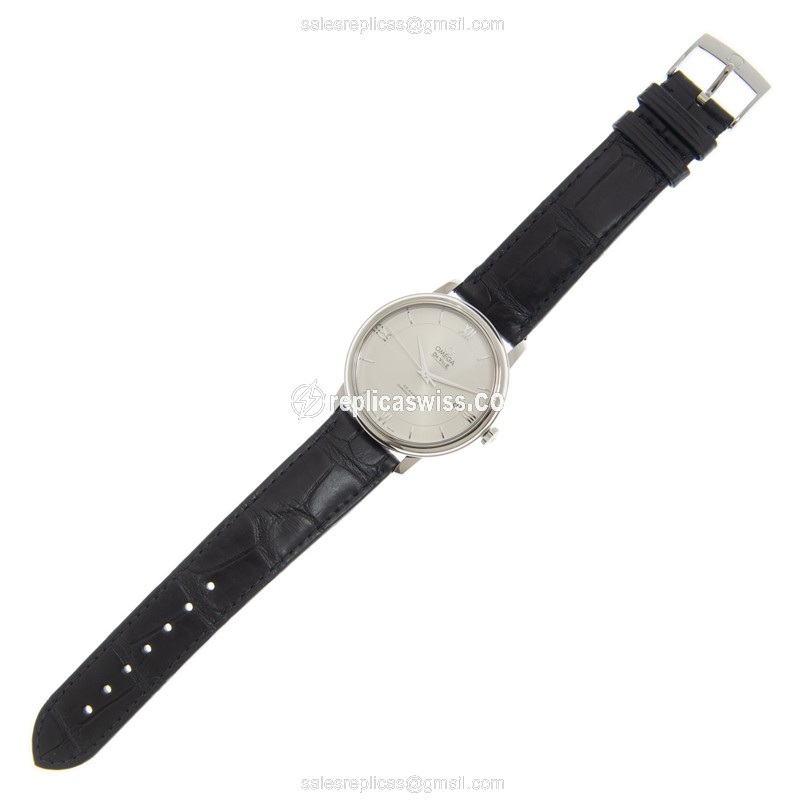 Omega De Ville Replica - Automatic - Silver Dial - Stainless Steel Case - Black Leather Strap - View 2