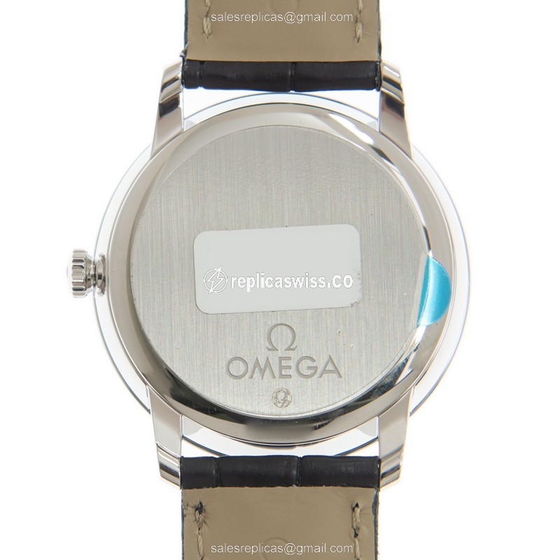 Omega De Ville Replica - Automatic - Silver Dial - Stainless Steel Case - Black Leather Strap - View 3