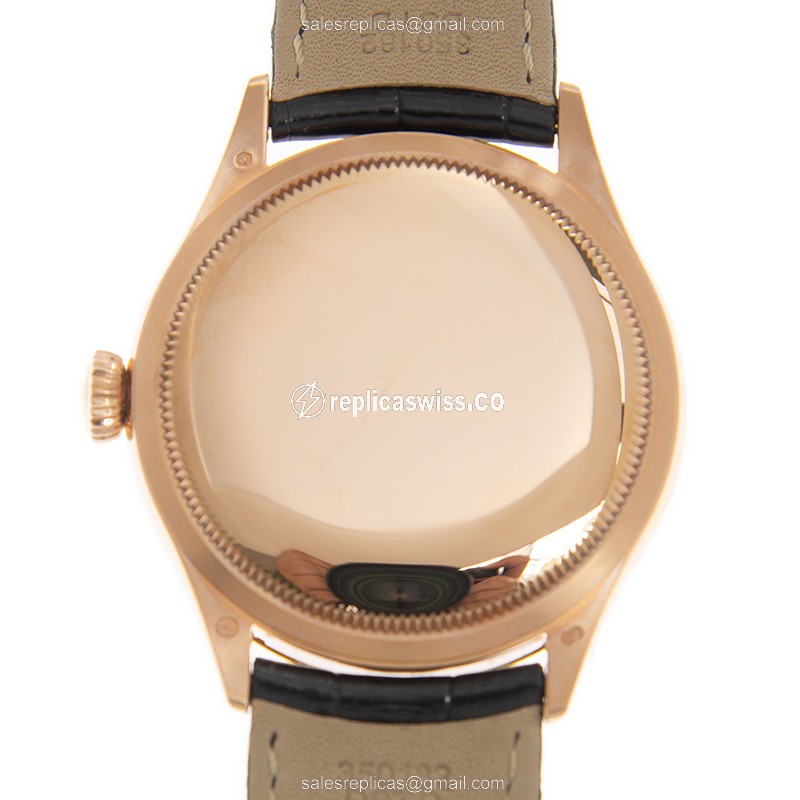 Rolex Cellini 50705RBR Replica - Automatic - Rose Gold Case - Pink Dial - Alligator Black Strap - View 3