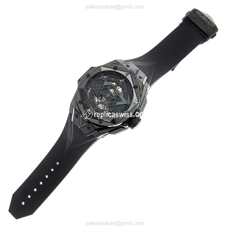 Hublot Big Bang Replica Watch Ceramic Automatic Black Rubber - View 2