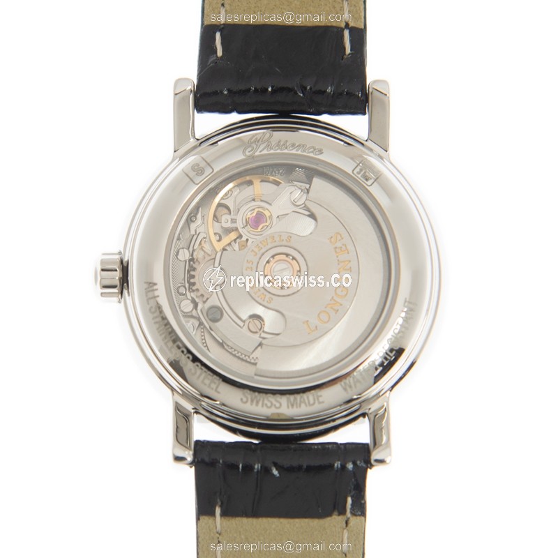 Longines Presence Replica - Automatic - White Dial - Leather Strap, Buckle Clasp - View 3