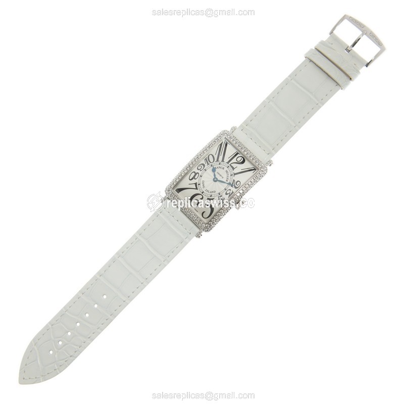 Franck Muller 1000 SC D LONG ISLAND - Auto 18kt White Gold - Diamond Silver Dial - Leather White Buckle - View 2