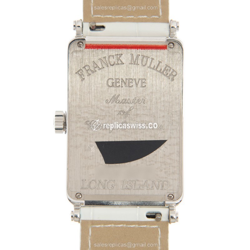 Franck Muller 1000 SC D LONG ISLAND - Auto 18kt White Gold - Diamond Silver Dial - Leather White Buckle - View 3