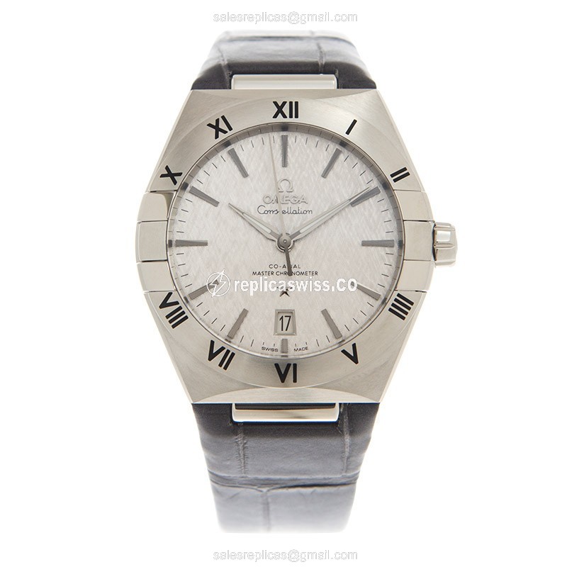 Omega Constellation Replica - Automatic - Steel Case - Gray Dial - Leather Strap - Grey Clasp - View 2