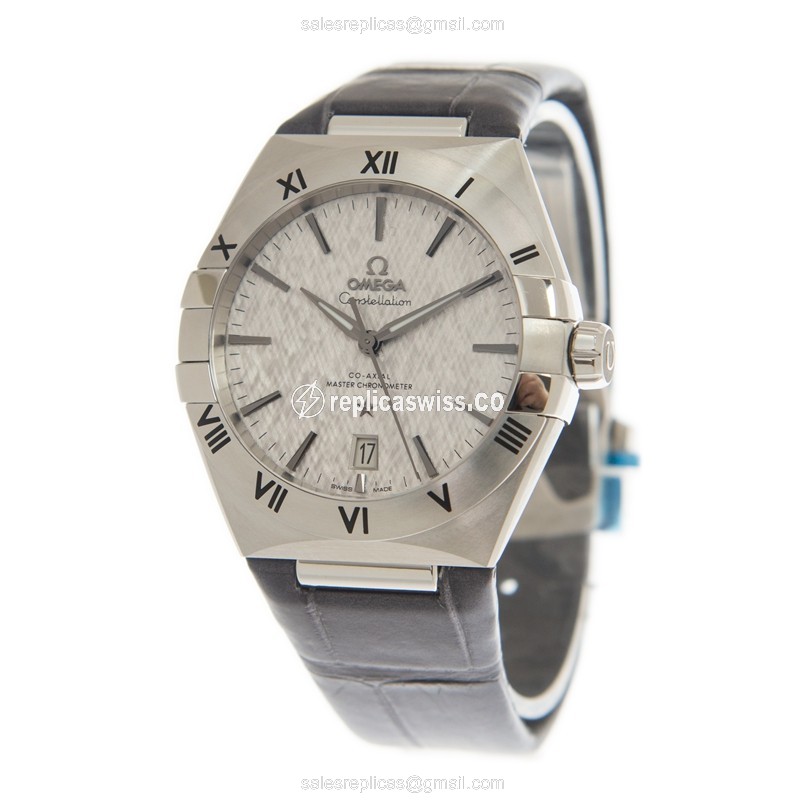 Omega Constellation Replica - Automatic - Steel Case - Gray Dial - Leather Strap - Grey Clasp - View 3