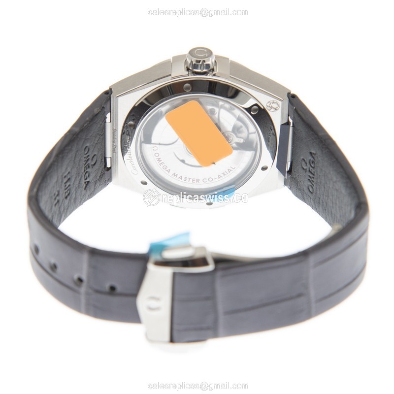 Omega Constellation Replica - Automatic - Steel Case - Gray Dial - Leather Strap - Grey Clasp - View 4