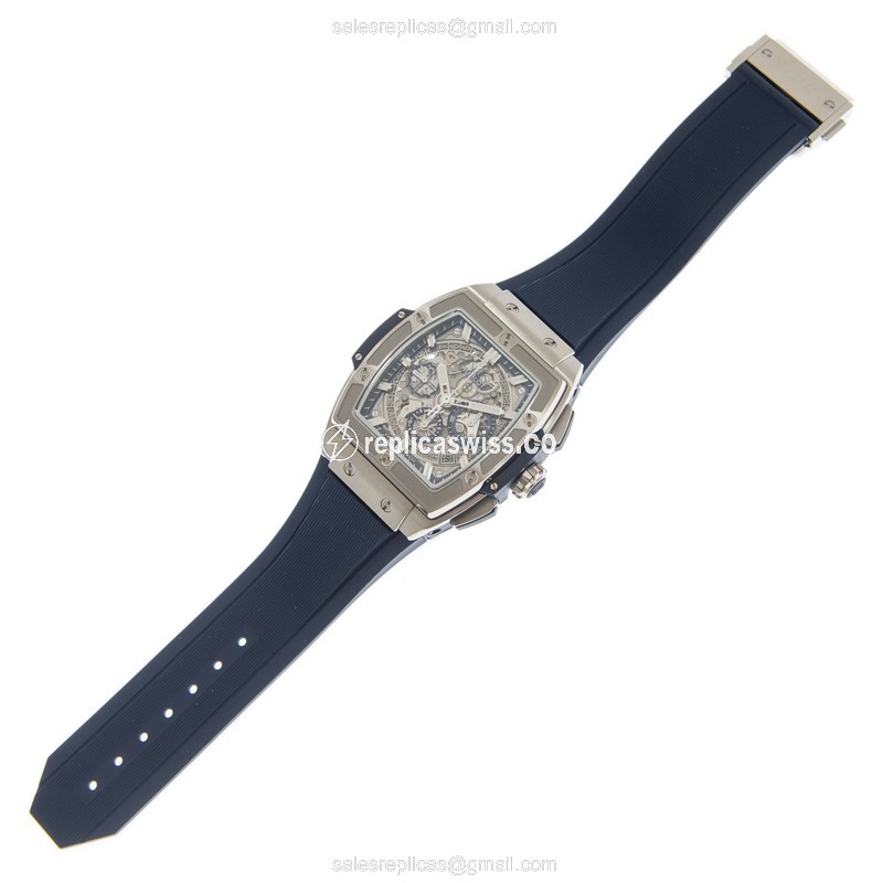 Hublot BIG BANG Replica - Automatic Titanium Case - Silver Dial - Blue Rubber Strap - View 2