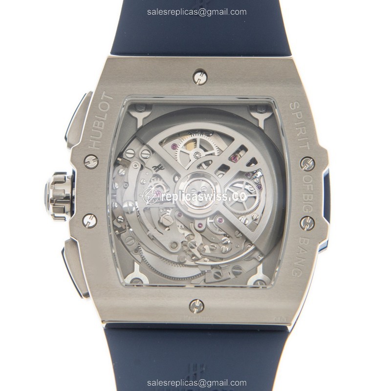 Hublot BIG BANG Replica - Automatic Titanium Case - Silver Dial - Blue Rubber Strap - View 3