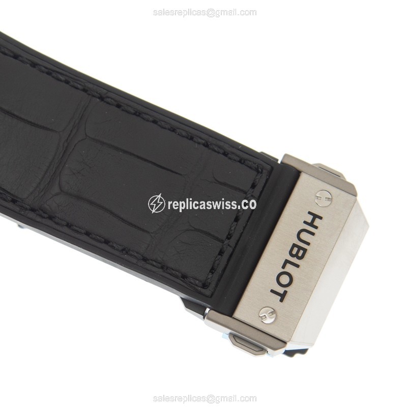 Hublot BIG BANG Replica - Automatic - Titanium - Diamond Bezel - Silver Dial - Black Alligator Strap - View 4