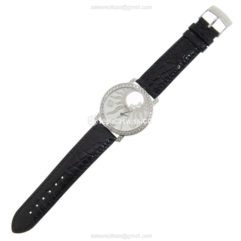 Chopard Happy Diamond Quartz 18kt White Gold Buckle Black Leather - View 2