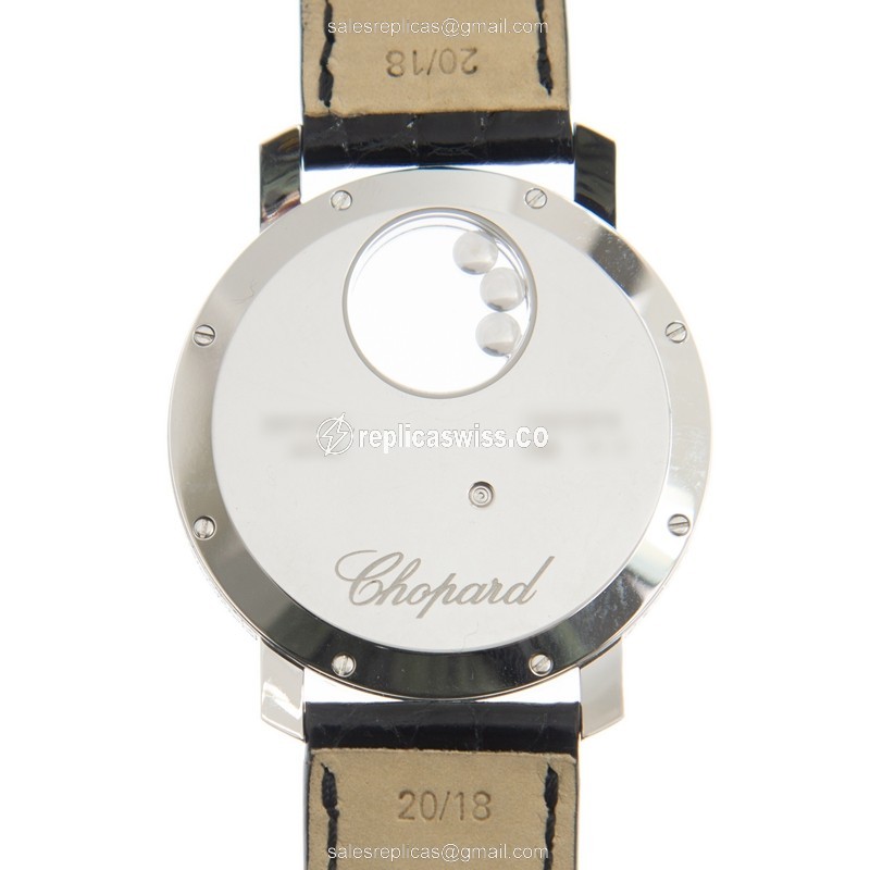 Chopard Happy Diamond Quartz 18kt White Gold Buckle Black Leather - View 3