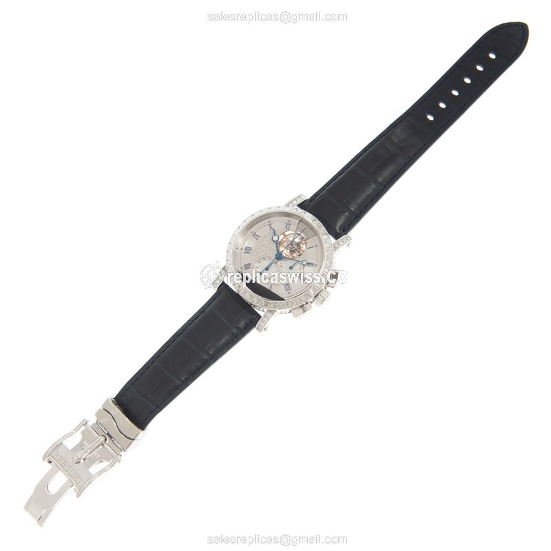 Breguet Marine Replica - Manual Wind - 18kt White Gold - Diamond - Silver Dial - Green Alligator Strap - View 2