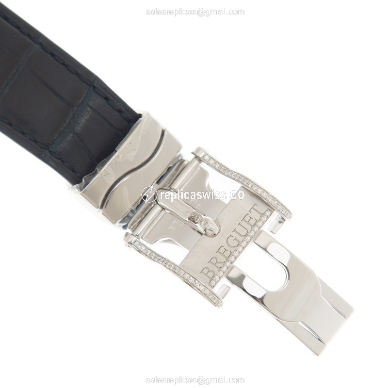 Breguet Marine Replica - Manual Wind - 18kt White Gold - Diamond - Silver Dial - Green Alligator Strap - View 4