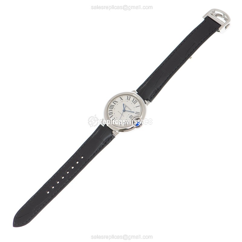 Cartier Ballon Bleu Replica - Automatic - Silver Steel Case - Black Leather Strap - View 2