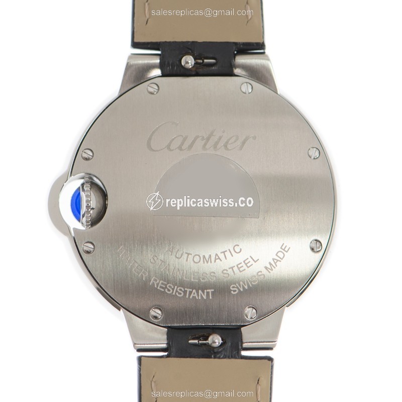 Cartier Ballon Bleu Replica - Automatic - Silver Steel Case - Black Leather Strap - View 3